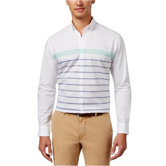 Club Room Mens Hamilton Stripe Button Up Shirt, White, Medium