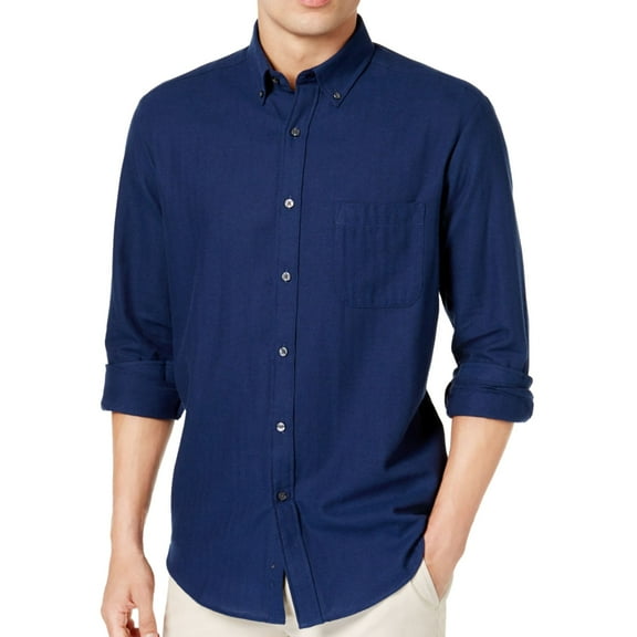 Club Room Mens Herringbone Flannel Button Up Shirt, Blue, Small