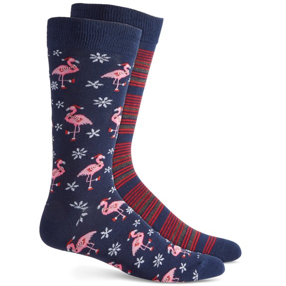 Club Room Mens Holiday Snowflake Fair Isle Navy Pink Red Crew Socks 10-13