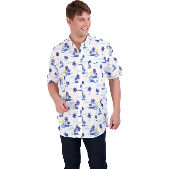 Club Room Mens Jack Linen Blend Tropical Print Button-Down Shirt White XL