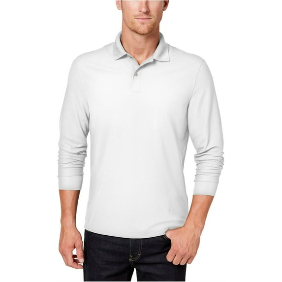 Club Room Mens LS Perfomance Rugby Polo Shirt, White, X-Large