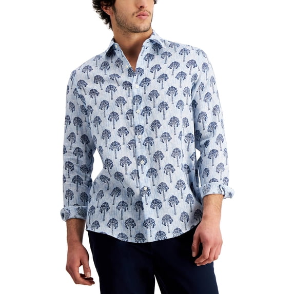 Club Room Mens Linen Point-Collar Button-Down Shirt