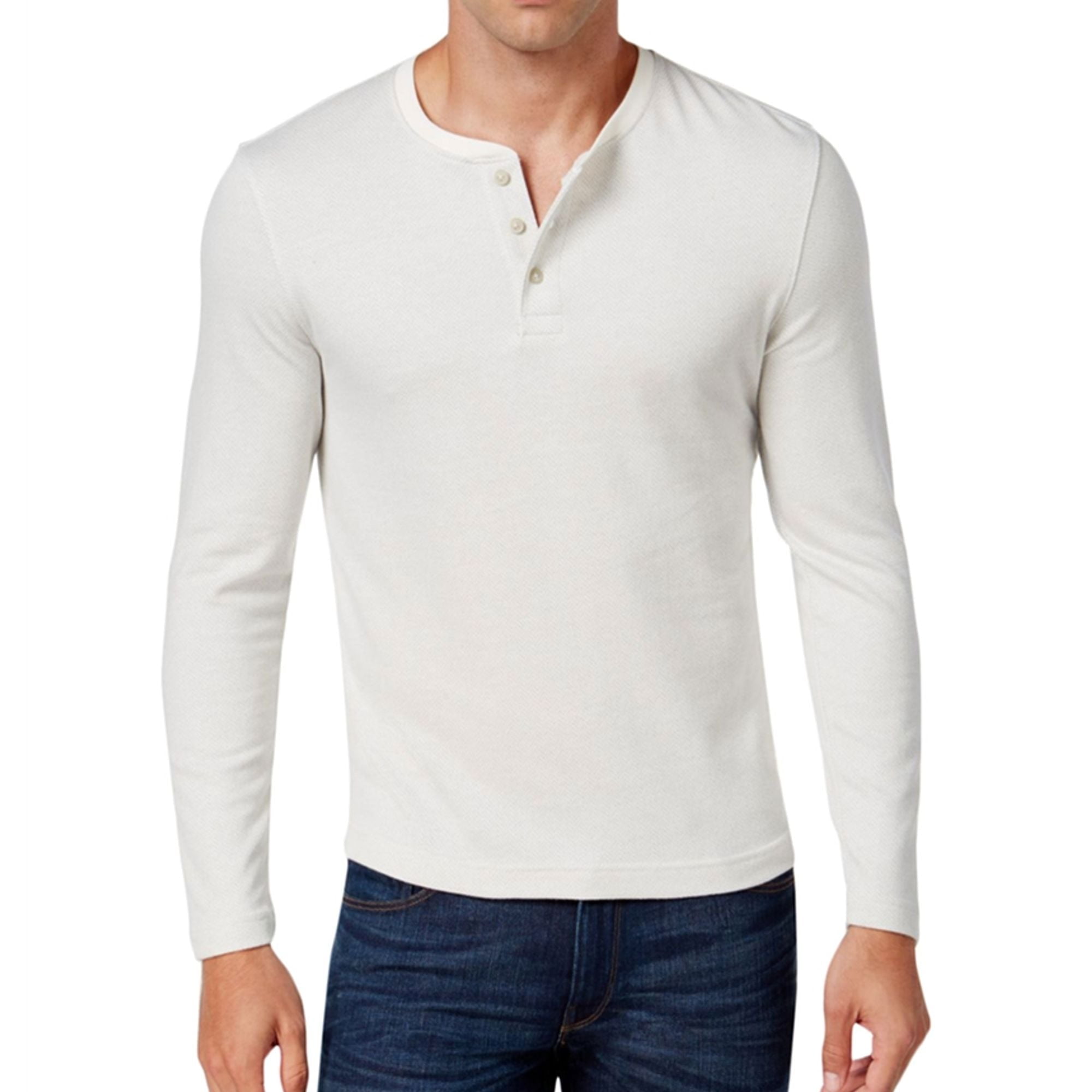 Henley T-shirt à manches longues en coton pour homme, Rouge, L