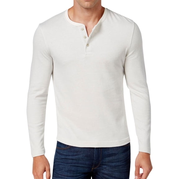 Club Room Mens Long Sleeve Herringbone Henley Shirt, Off-White, XX-Large