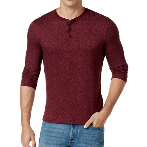 Club Room Mens Long Sleeve Herringbone Henley Shirt, Red, XX-Large