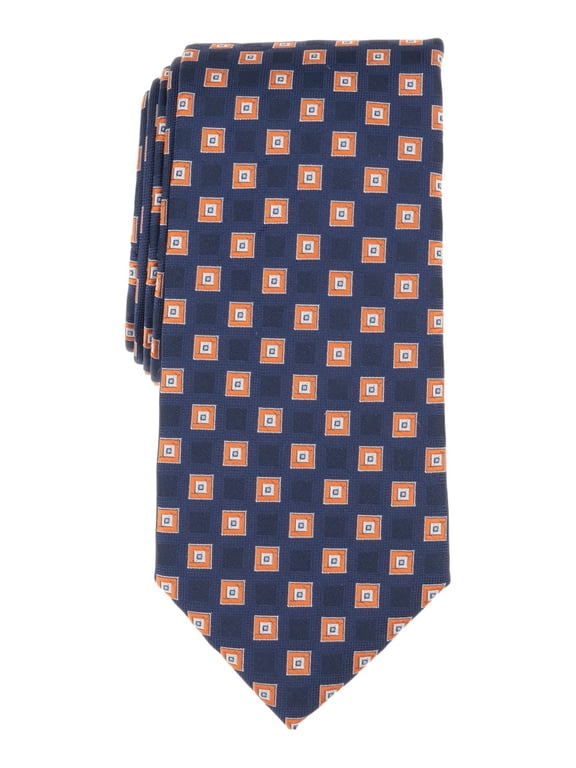 Mens Mayhew Medallion Neck Tie Orange Melon Navy Blue