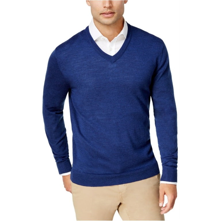 Club Room Mens Merino Knit Sweater, Blue, Small
