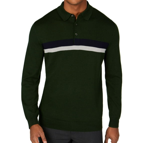 Club Room Mens Merino Stripe Polo Shirt, Green, Small