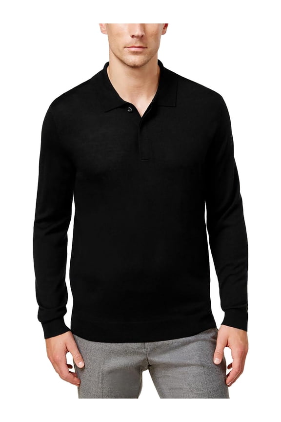 Mens Merino Wool Blend Polo Pullover Sweater