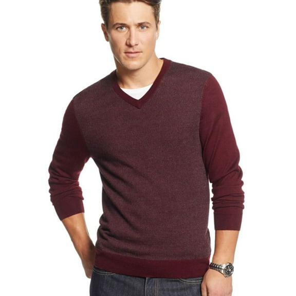 Club Room Mens Merino Wool Herringbone Jacquard Pullover Sweater, Red, Big 2X