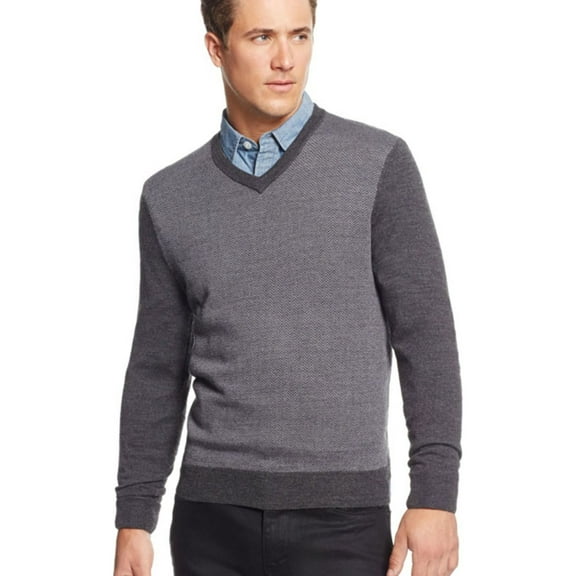 Club Room Mens Merino Wool Herringbone Pullover Sweater, Grey, Big 3X