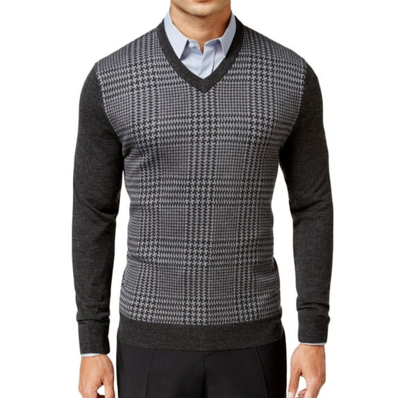 Club Room Mens Merino Wool Knit Sweater, Grey, Large