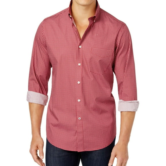 Club Room Mens Micro-Diamond Button Up Shirt, Red, Small