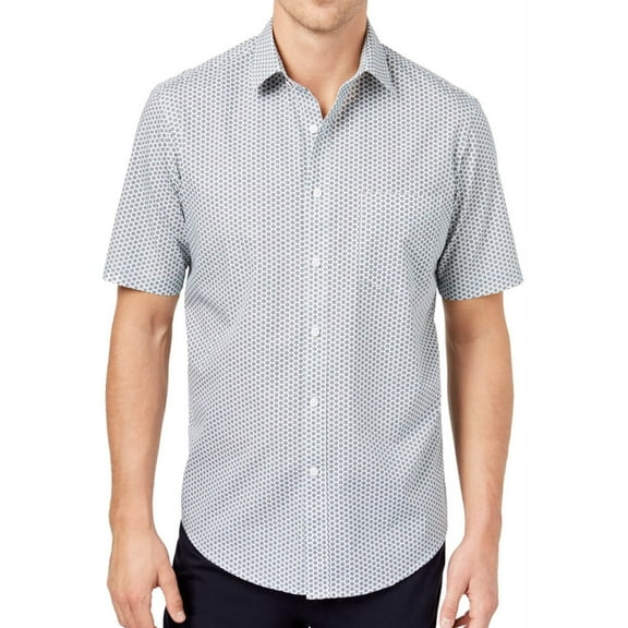 Club Room Mens Mini Print Button Up Shirt, Blue, Small