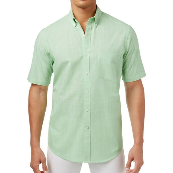 Club Room Mens Mirco-Check Button Up Shirt, Green, Small