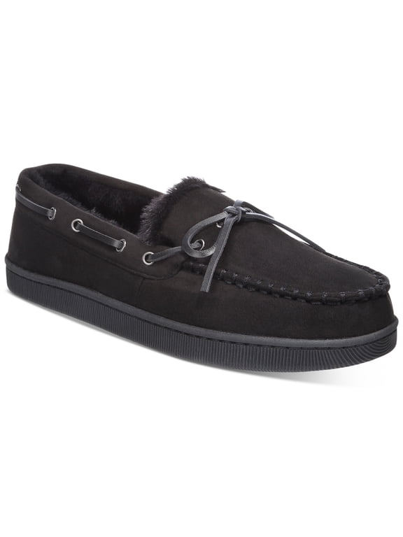 Mens Moccasin Slippers Black Size Medium 8 to 9