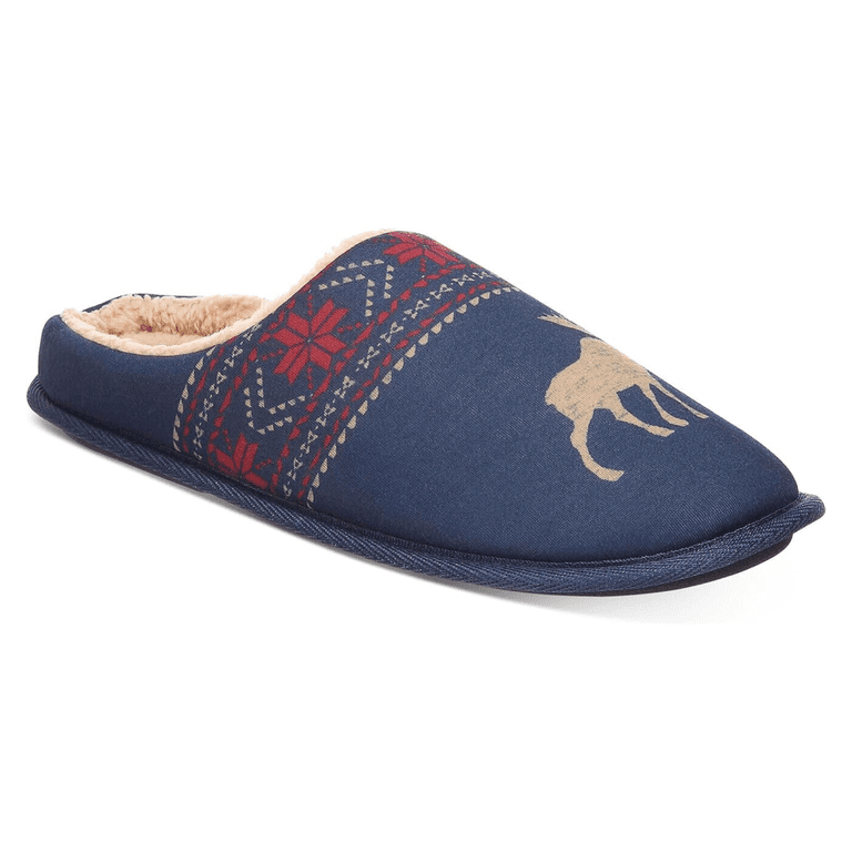 Club Room Mens Moose-Print Fleece Lined Slip-On Slippers  display picture 2