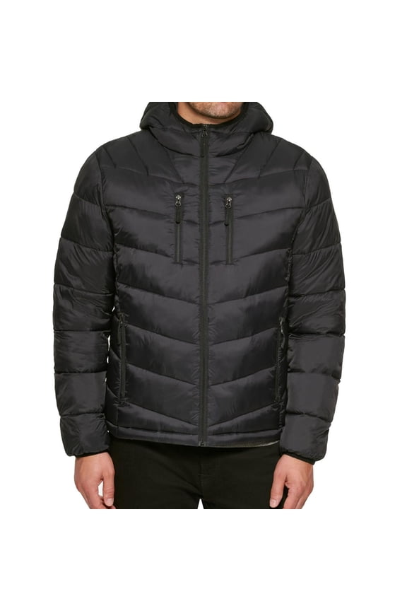 Mens Chevron Quilted Puffer Jacket, Black, X-Large