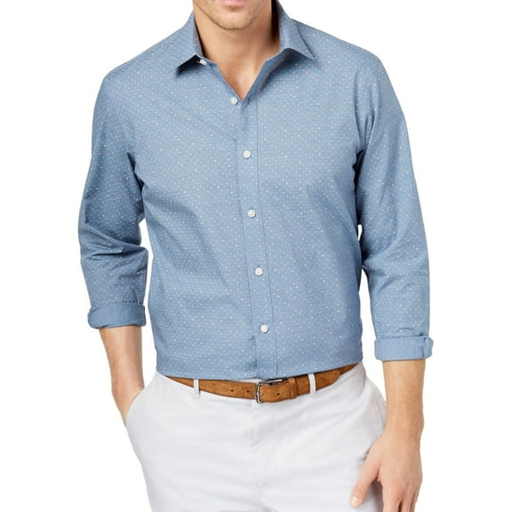 Club Room Mens Patterned Button Up Shirt, Blue, Small