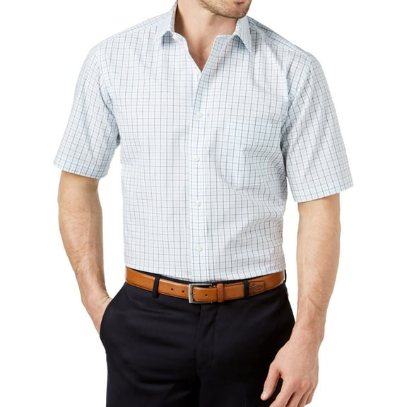 Club Room Mens Performance Button Down Dress Shirt, Blue, 14