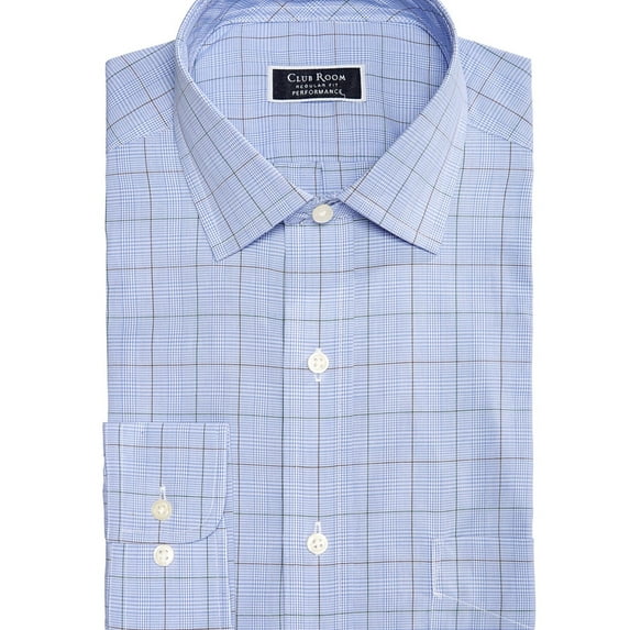 Club Room Mens Plaid Button Down Dress Shirt, Blue, 15.5" Neck 34"-35" Sleeve