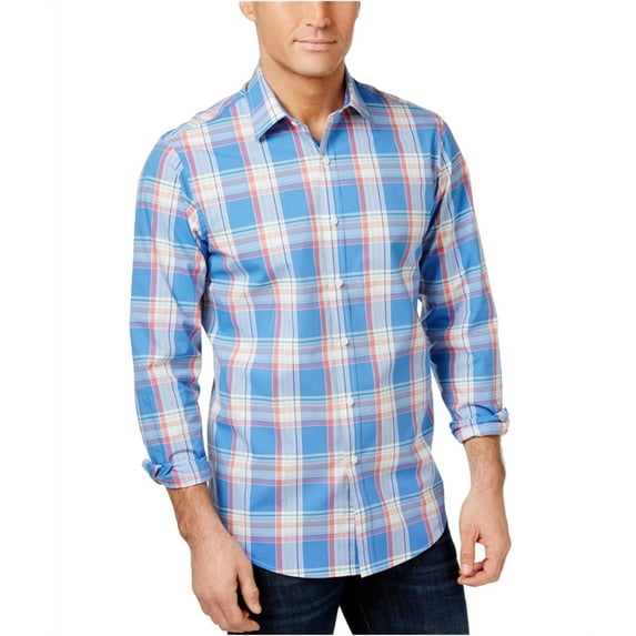 Club Room Mens Plaid Button Up Shirt, Blue, Medium