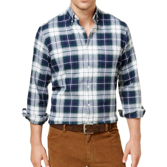 Club Room Mens Plaid Flannel Button Up Shirt, Blue, Small