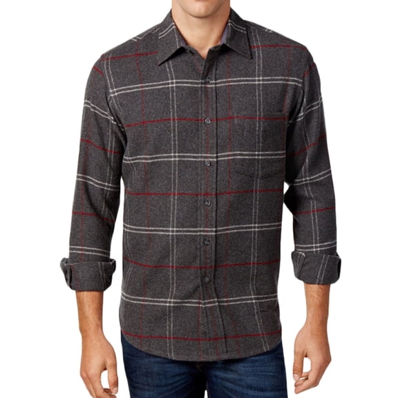 Club Room Mens Plaid LS Button Up Shirt, Grey, XX-Large