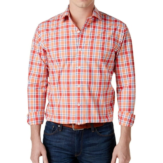 Club Room Mens Plaid LS Button Up Shirt, Red, X-Large