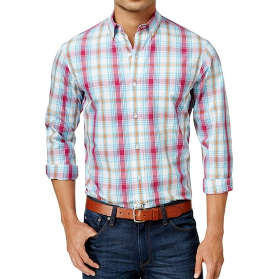 Club Room Mens Plaid LS Button Up Shirt, White, Small