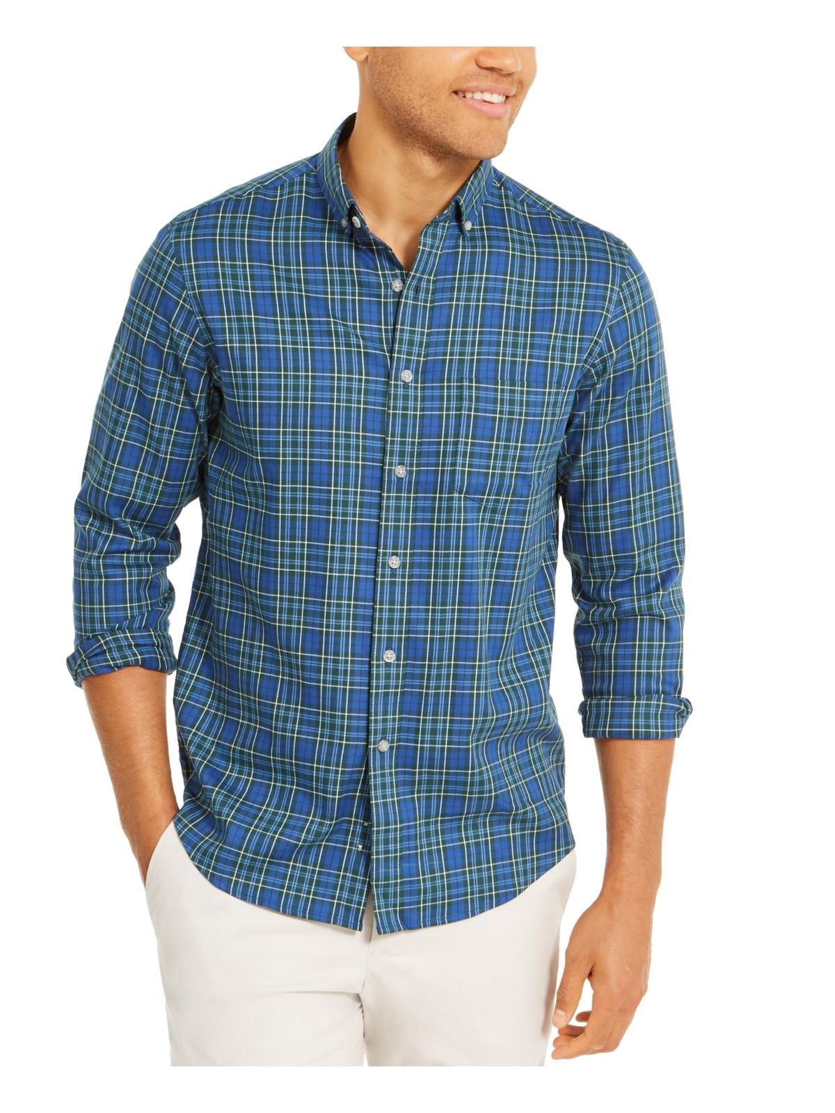 Club Room Mens Plaid Moisture Wicking ButtonDown Shirt