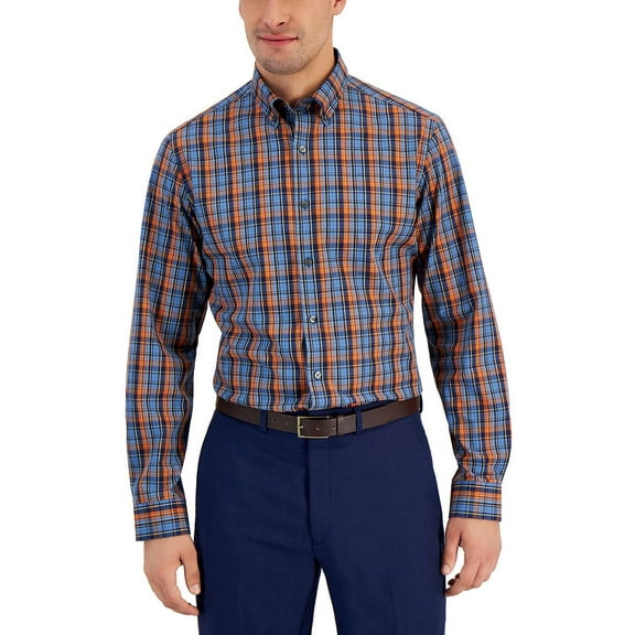 Club Room Mens Plaid Slim Fit Dress Shirt