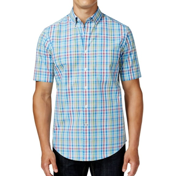 Club Room Mens Plaid Ss Button Up Shirt