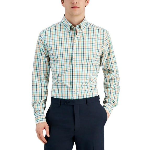 Club Room Mens Plaid Stretch Button-Down Shirt
