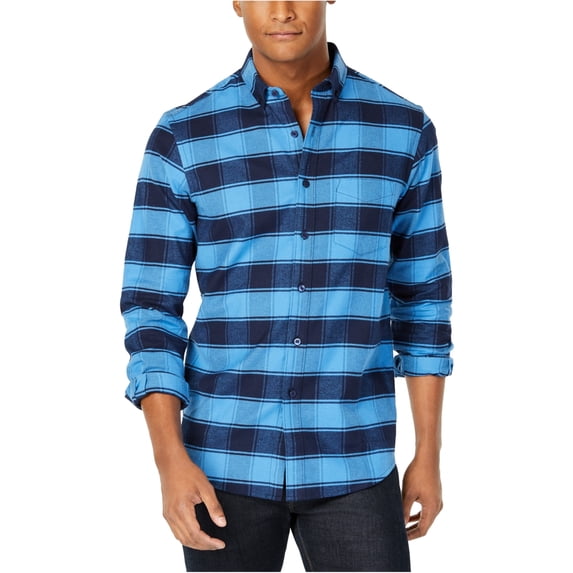 Club Room Mens Plaid Stretch Button Up Shirt, Blue, Small