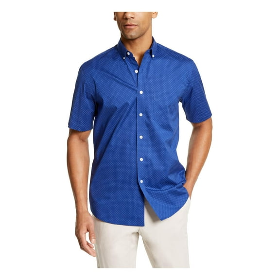 Club Room Mens Polka Dot Stretch Button-Down Shirt Blue S