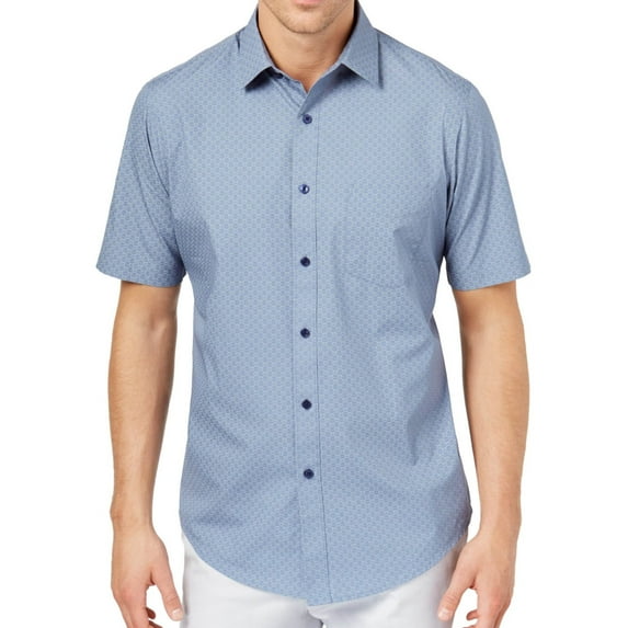 Club Room Mens Printed Button Up Shirt, Blue, Small