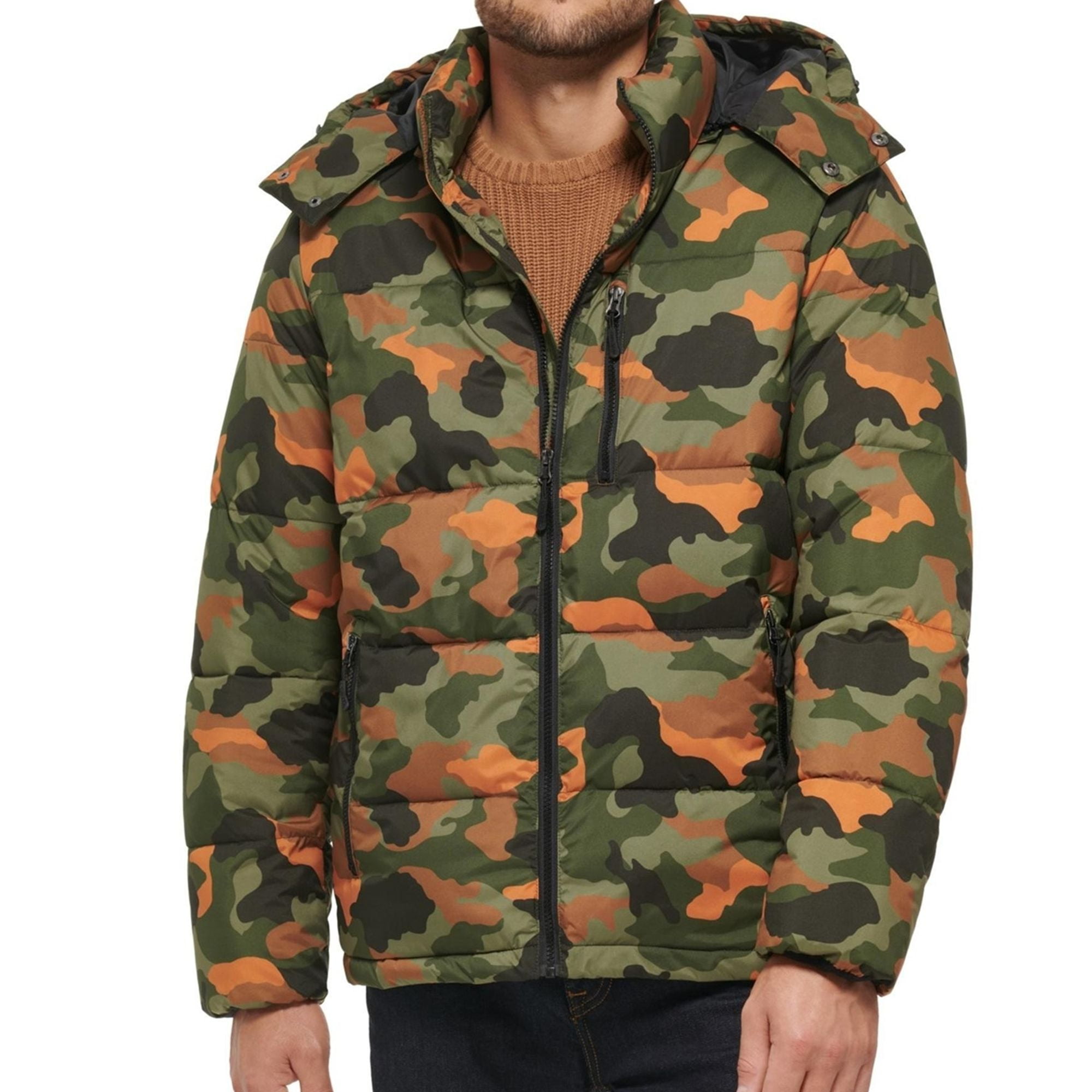 Club Room Mens Puffer Jacket Coat 2XL Green Hooded Camouflage