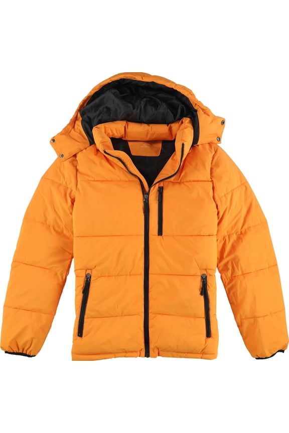 Mens Puffer Jacket Coat Large Orange Stretch Solid