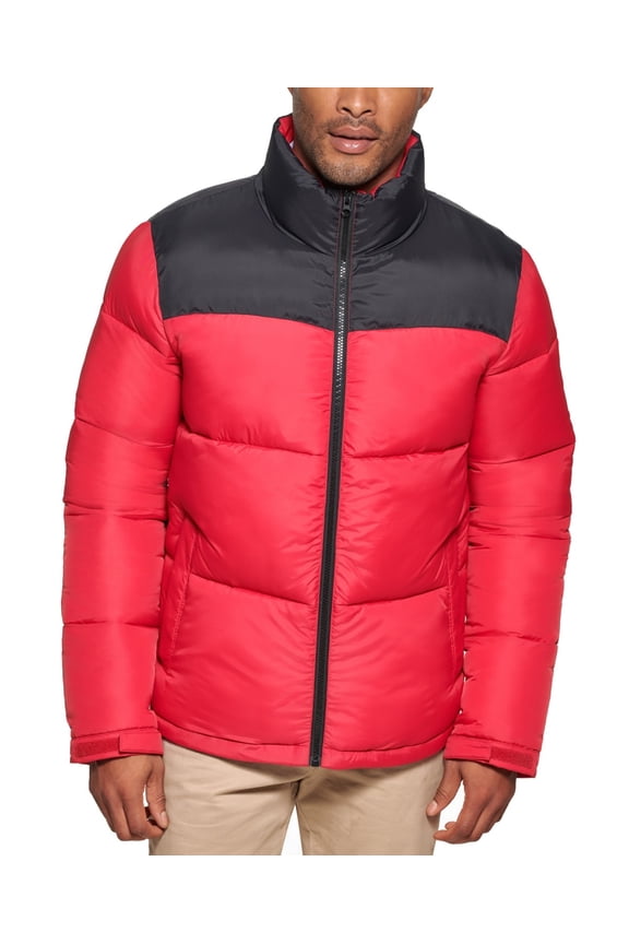 Mens Puffer Jacket Coat Large Red Solid