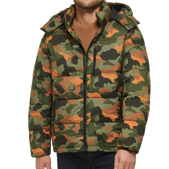 Club Room Mens Puffer Jacket Coat XL Green Stretch Camouflage