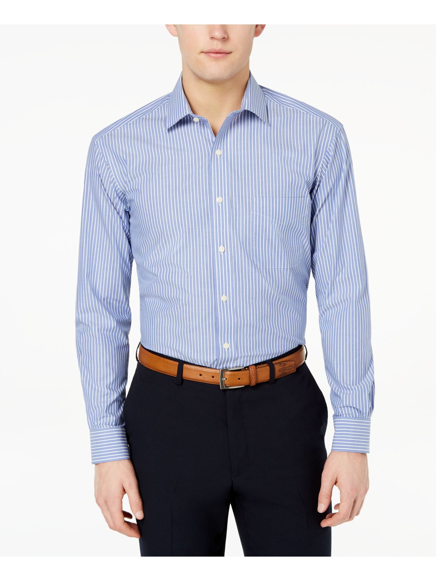 CLUBROOM Mens Light Blue Striped Collared Dress Shirt XL 17- 34/35