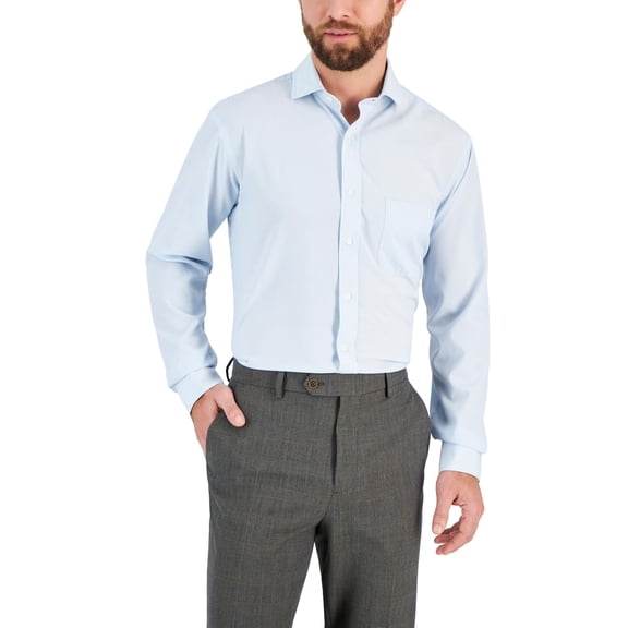 Club Room Men's Dress Shirt Regular Fit Traveler Fine Stripe Light Blue 16 34-35