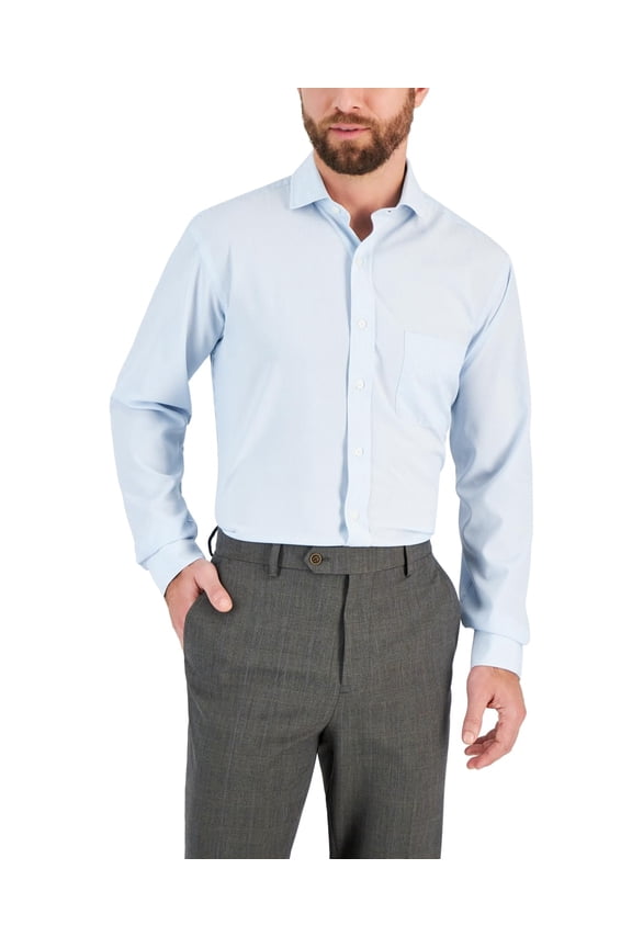 Men's Dress Shirt Regular Fit Traveler Fine Stripe Light Blue 16 34-35