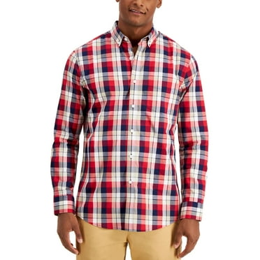 Club Room Mens Shirt Small Plaid Stretch Button-Front   Red S