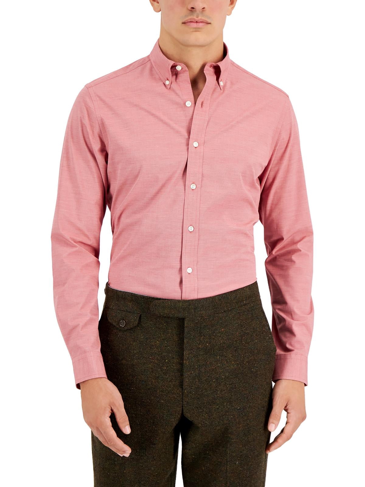 Club Room Mens Slim Fit Collar Dress Shirt Red L
