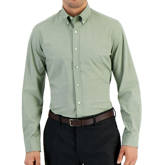 Club Room Mens Slim Fit 4 Way Stretch Solid Dress Shirt Olive M