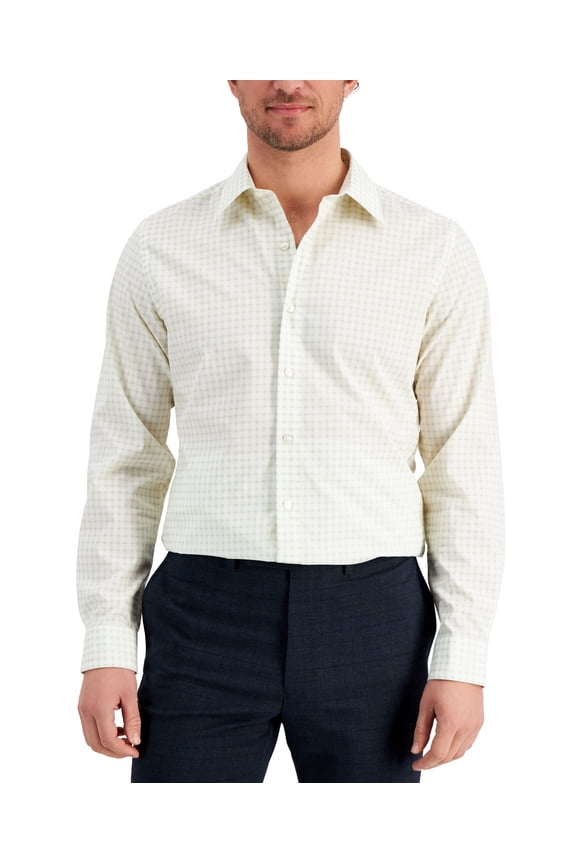 Mens Slim Fit Deco Check Dress Shirt Wht Blu Yllw L
