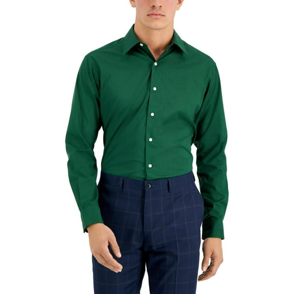 Club Room Mens Solid Button Down Dress Shirt, Green, 16-16.5
