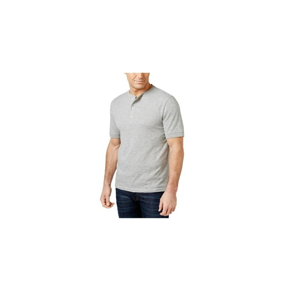 Club Room Mens Solid SS Henley Shirt, Grey, Small
